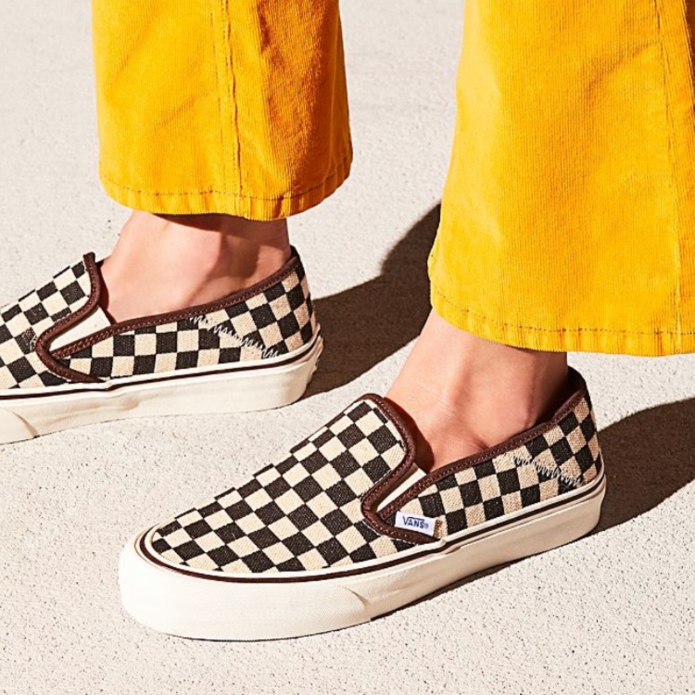 FP distressed checkered slip on vans size 9.5 W